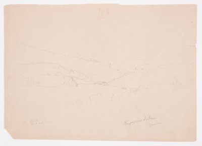 Kresba, jezero Ripogenus, asi 1855 od Frederic Edwin Church