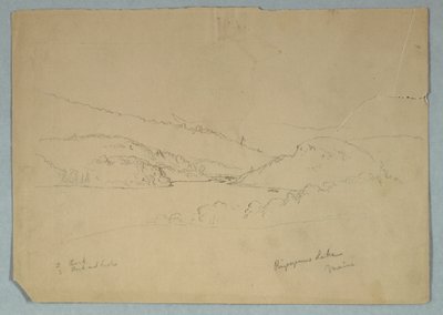 Kresba, jezero Ripogenus, asi 1855 od Frederic Edwin Church