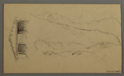Kresba, střechy, brána, vrcholky hor, srpen 1868 od Frederic Edwin Church