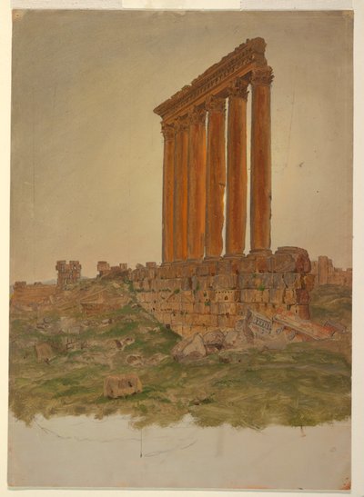 Kresba, Ruiny Diova chrámu, Baalbek, květen 1868 od Frederic Edwin Church