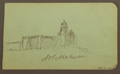 Kresba, Náčrtky z Patzcuara; Verso: Kostel,Atlatahuca, 1883 od Frederic Edwin Church