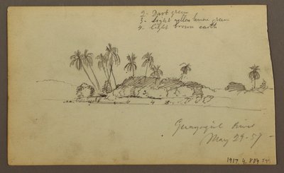 Kresba, Nebe nad mořem; Verso: Břeh řeky Guayas u Guayaquilu, Ekvádor, 29. května 1857 od Frederic Edwin Church