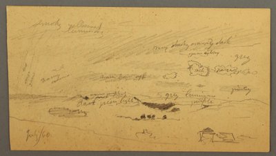 Kresba, Studie oblohy nad hřebenem a duhou, červenec 1866 od Frederic Edwin Church