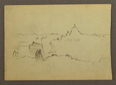 Kresba, Bazilika svatého Petra při pohledu od severu na pozadí kopců a panoramatu Říma, leden 1869 od Frederic Edwin Church