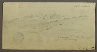Kresba, honosný dům, postava na koni, velbloud, architektonické studie, palma, pravděpodobně 1868 od Frederic Edwin Church