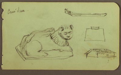 Kresba, Socha lva, Skiff; Verso: Socha lva, prosinec 1883 od Frederic Edwin Church