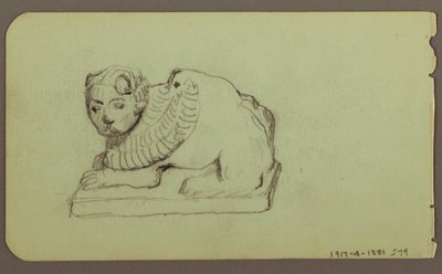 Kresba, Socha lva, Skiff; Verso: Socha lva, prosinec 1883 od Frederic Edwin Church