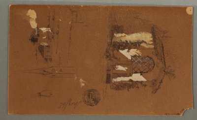 Kresba, Studie chaty, muž s dýmkou, kachny, 1868 od Frederic Edwin Church