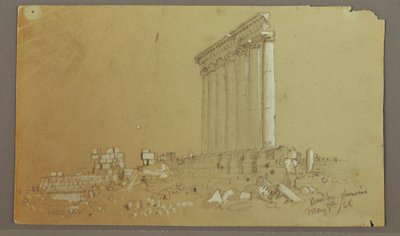 Kresba, Jupiterův chrám při východu slunce, Baalbek, 7. května 1868 od Frederic Edwin Church
