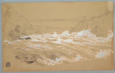 Kresba, Soutěska, Niagara, Pohled k visutému mostu od Frederic Edwin Church