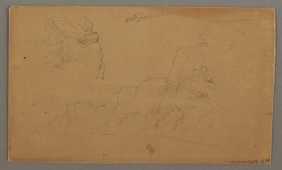 Kresba, Dřevěný dům, dvě plachetnice, studie střechy, pravděpodobně 1868 od Frederic Edwin Church