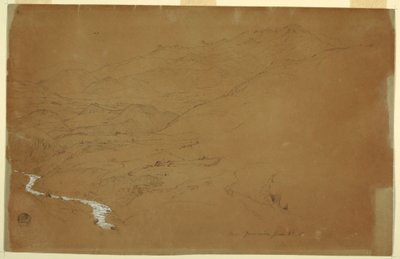 Kresba, Údolí s potokem a domy, poblíž Guarandy, Ekvádor, 4. června 1857 od Frederic Edwin Church