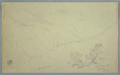Kresba, Pohled na vrchol Blue Mountain Peak z blízkosti Salloway Hill, Jamajka, červenec 1865 od Frederic Edwin Church
