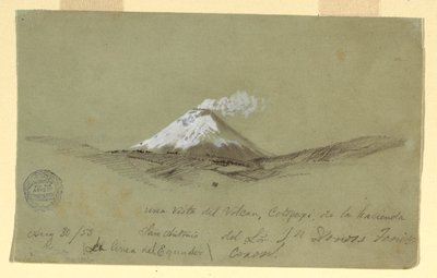 Kresba, Pohled na Cotapaxi z haciendy San Antonio, Ekvádor, 30. srpna 1853 od Frederic Edwin Church