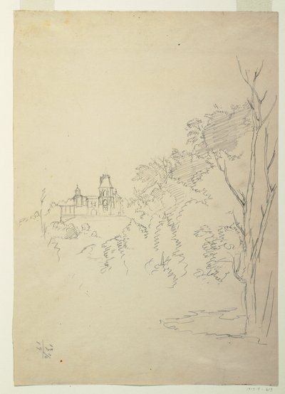 Kresba, Pohled na Olanu, umělcův domov, Hudson, New York, asi 1872 od Frederic Edwin Church