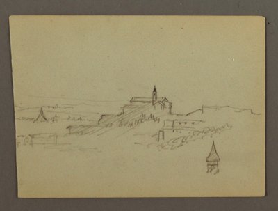 Kresba, Vesnice na kopci, pravděpodobně 1868-69 od Frederic Edwin Church