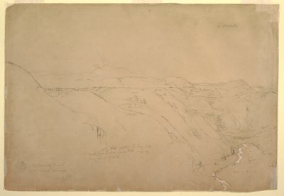 Kresba, Sopka Puresé a Rio de Vinagre, Purese, Kolumbie, srpen 1853 od Frederic Edwin Church