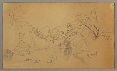 Kresba, Klikatá řeka v zalesněném údolí, Vermont, říjen 1865 od Frederic Edwin Church
