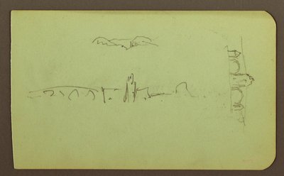 Kresba, kopce, kostel, most; Verso: postava, kříž, kostel, 1883 od Frederic Edwin Church