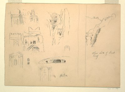 Deset studií hrobek a pohled na skály, Petra, Jordánsko od Frederic Edwin Church