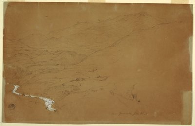 Údolí s potokem a domy, poblíž Guaranda, Ekvádor od Frederic Edwin Church