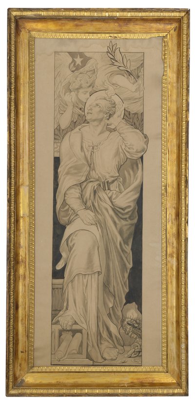 St Matthew: Design pro okno z barevného skla (tužka a šedá barva na lesklém papíře) od Frederic James Shields