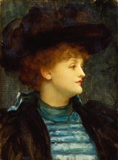 Portrét ženy v tyrkysových šatech s černým kabátem a kloboukem (olej na plátně) od Frederic Leighton