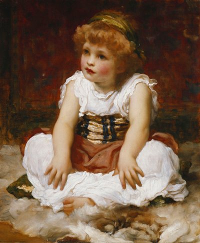 Portrét dívky sedící na koberci, od Frederic Leighton