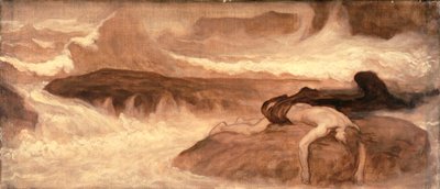 The Death of Leander, předella panel The Last Watch of Hero od Frederic Leighton