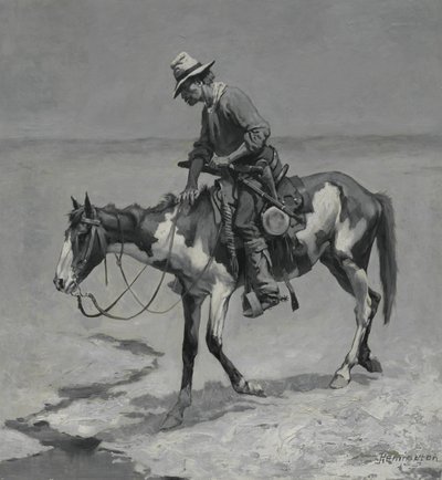 Texaský poník, 1889 (olej na kompoziční desce) od Frederic Remington