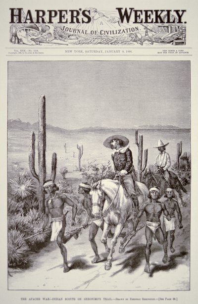 Apache Scouts vedou armádní hlídku při pronásledování Geronima (1829-1909) z „Harper