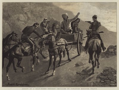 Zatčení pašeráka whisky Half-Breed kanadskou jízdní policií od Frederic Remington