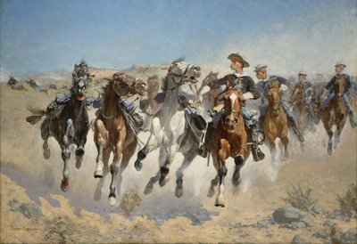Sesedli: Čtvrtí vojáci hýbou ledovými koňmi, 1890 od Frederic Remington
