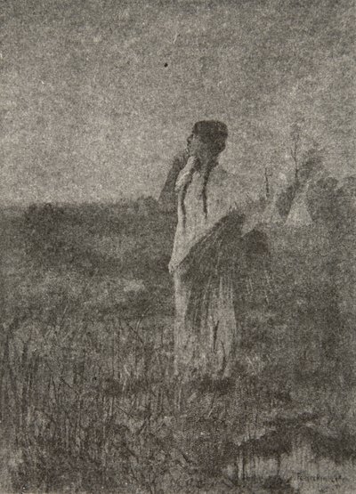Jako duch, který jde při východu slunce, spatřil kráčející dívku, z The Song of Hiawatha od Henryho Wadswortha Longfellowa (1807-82), hospoda. George G. Harrap und Company Ltd., 1911 od Frederic Remington