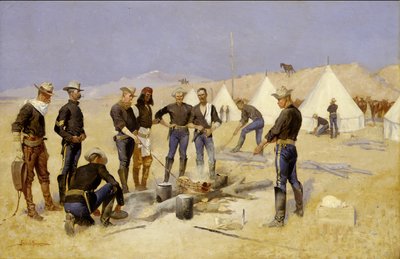 Pečení vánočního hovězího v jezdeckém táboře, kolem roku 1892 od Frederic Remington