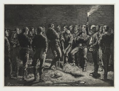 Kampaň Apache - pohřeb mužů z Hatfields, z Harpers Weekly, hospoda. 1886 od Frederic Remington