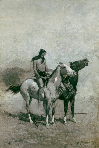 Požírač ohně plácl svou oběť přes svého poníka, c. 1900. od Frederic Remington