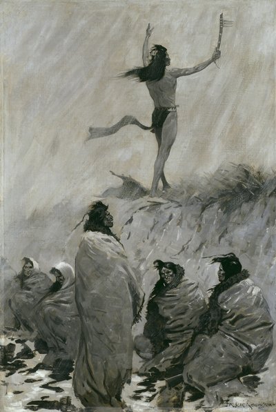 Požírač ohně zvedl ruce k Thunder Birdovi, kolem roku 1900 od Frederic Remington
