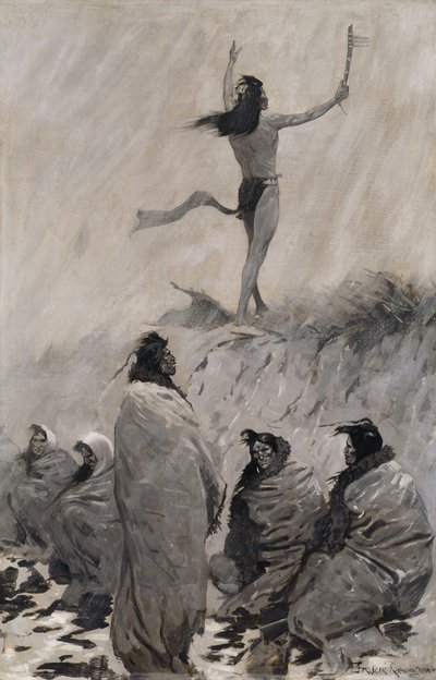 Požírač ohně zvedl ruce k Thunder Birdovi, c. 1900. od Frederic Remington