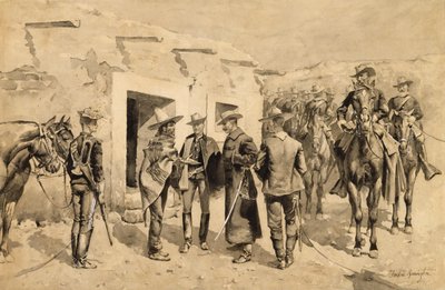 U. Americká kavalerie loví muže Garza na Rio Grande od Frederic Remington