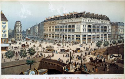 Vnější pohled na La Belle Jardiniere, rue du pont neuf v Paříži v 19. století. Rytina Frederica Sorrieu (1807 -?) od Frederic Sorrieu