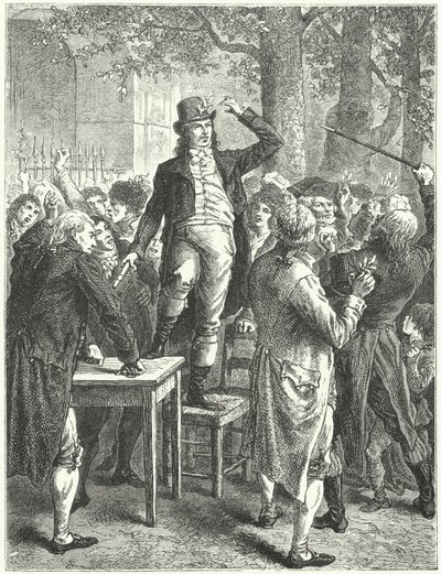Projev Camille Desmoulins v zahradě Palais Royal v Paříži od Frederic Theodore (after) Lix