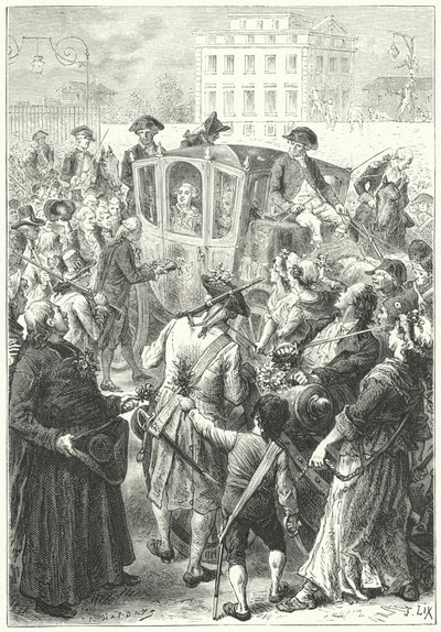 Ludvík XVI. přivezl do Paříže poté, co dav zaútočil na palác ve Versailles od Frederic Theodore (after) Lix