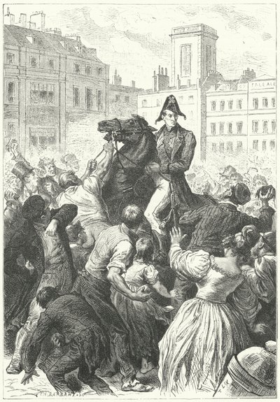 Vévoda z Wellingtonu chycen při nepokojích (rytina) od Frederic Theodore (after) Lix