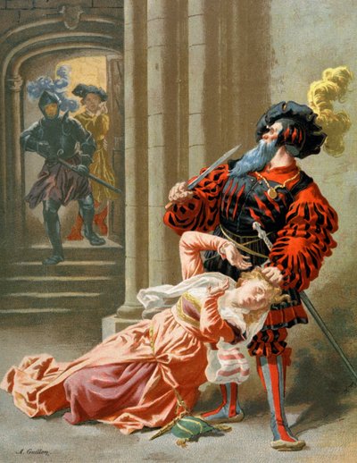 Modrovous se pokouší zabít svou ženu, asi 1890 (ilustrace) od Frederic Theodore Lix