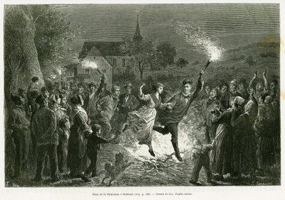Požár svatého Jana v Sulzbachu. Rytina od Lixe k ilustraci příběhu A travers l