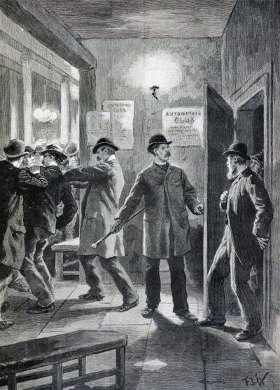 Policejní razie v anarchistickém klubu, Londýn od Frederic Theodore Lix