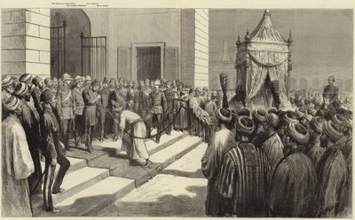 Khedive zdraví posvátný koberec v Káhiře před jeho odesláním do Mekky od Frederic Villiers