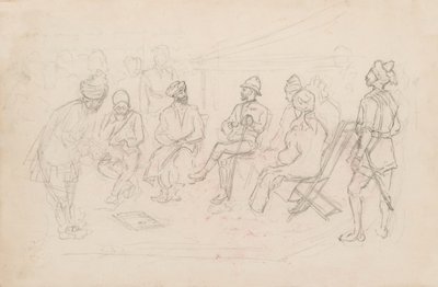 „Setkání mezi Cavagnari a chánem z Lalpury v Dakce v únoru 1879“ (tužka) od Frederic Villiers