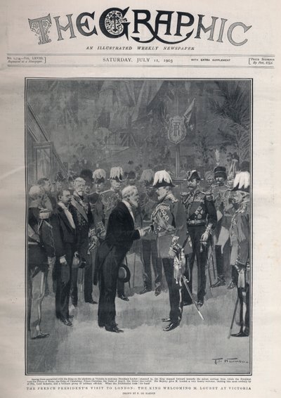 Entente cordiale: návštěva francouzského prezidenta Emile Loubetse v Londýně. Král Edward VII vítá M. Loubeta na nádraží Victoria. od Frederic de Haenen